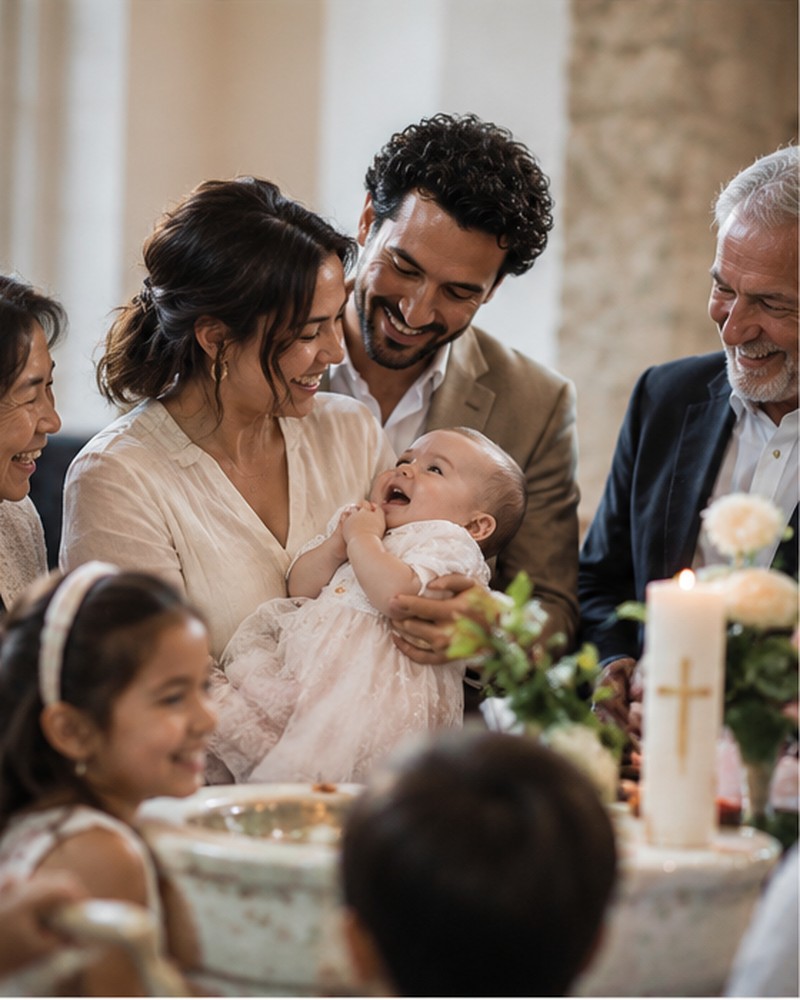 Familie bei der Taufe