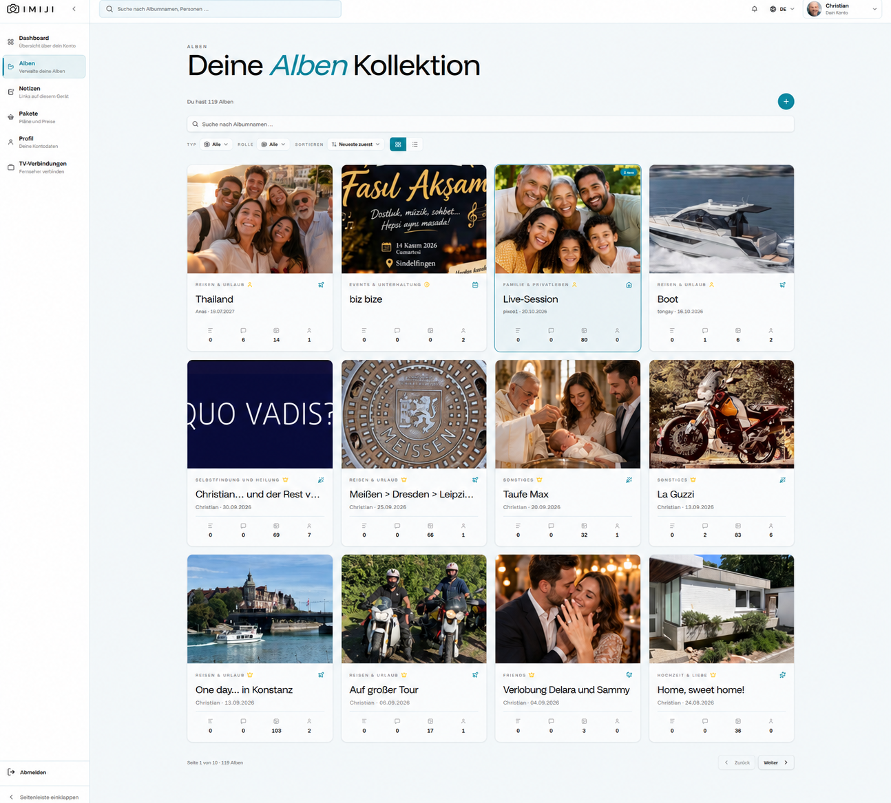 imiji-Albumübersicht mit mehreren Alben
