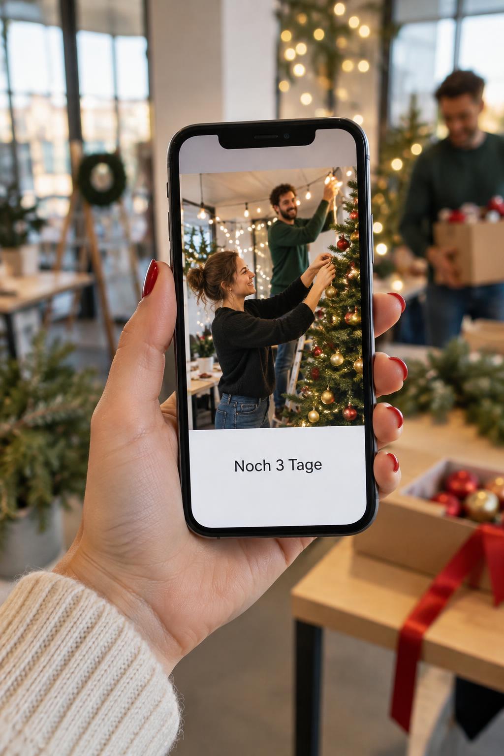 Smartphone showing a countdown photo from the Christmas party preparations