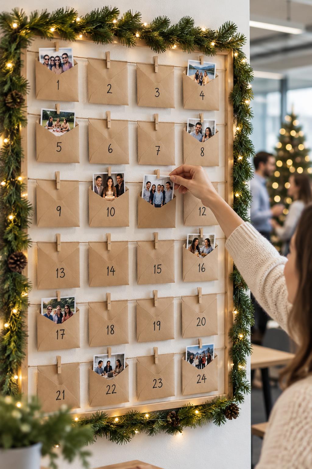 Advent calendar with small photos and notes behind every door