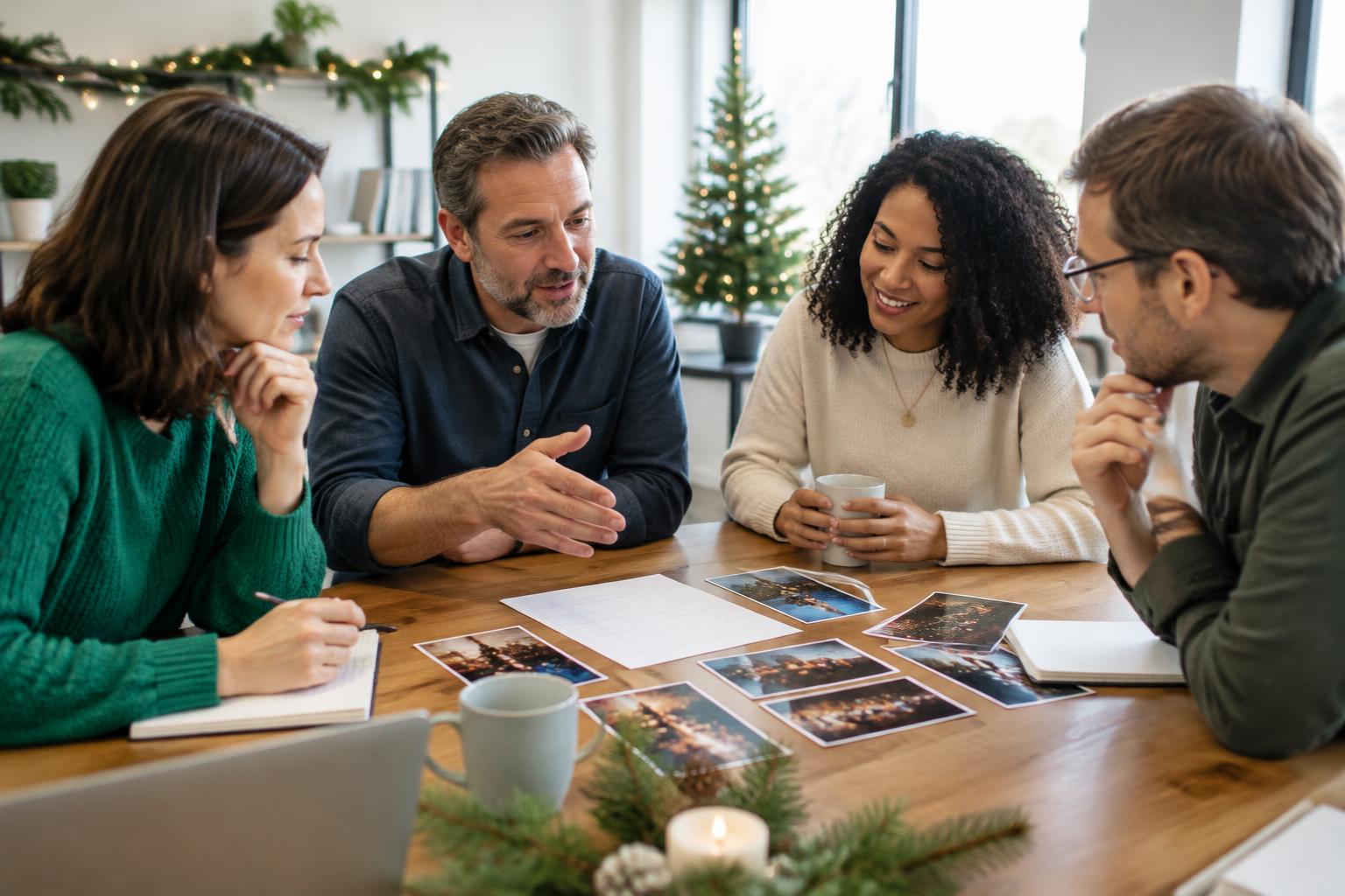 The organising team discusses the schedule of the Christmas party